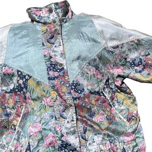 Cyclone vintage windbreaker 80s 90s floral pastel color block panel jacket sz L